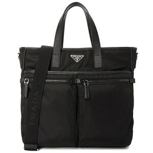 Prada Re Nylon Saffiano Leather Tote Bag sleek black Crossbody